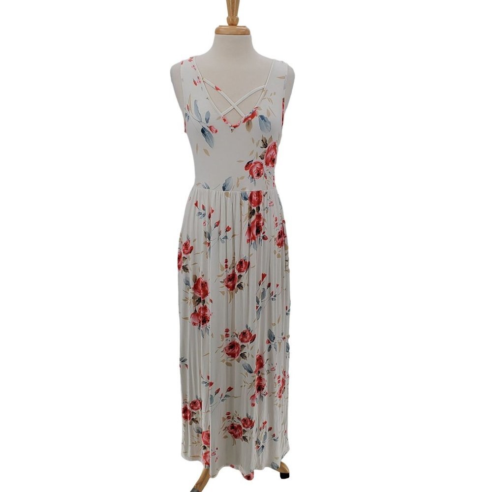 Floral Maxi Dress in White and Red